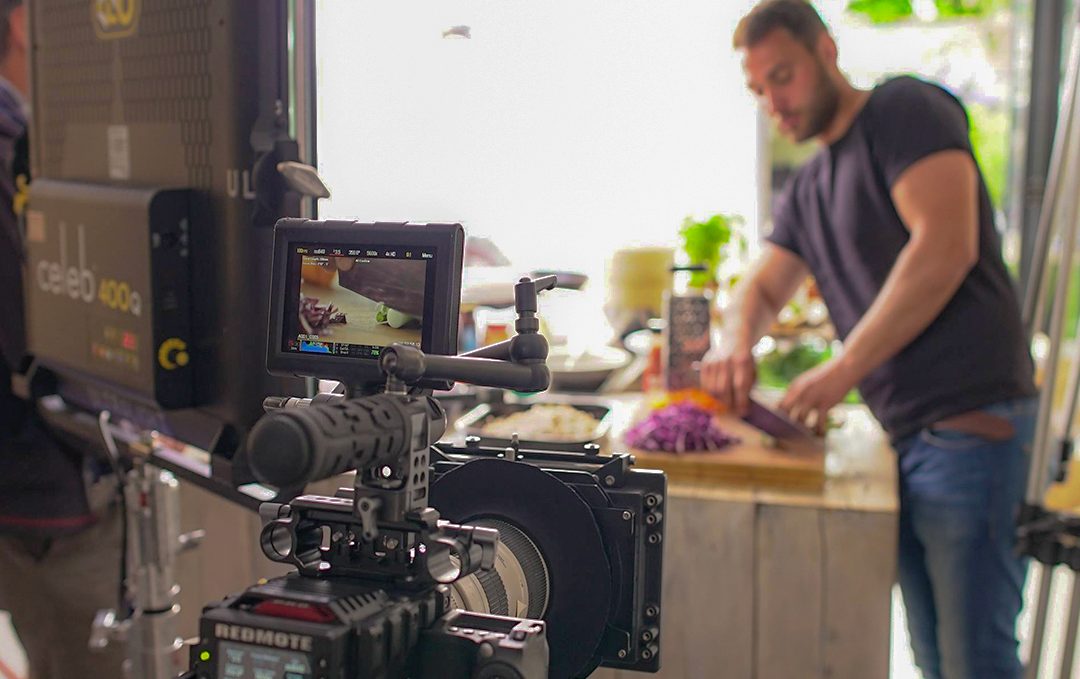 Showing Red camera filming a recipe being cooked